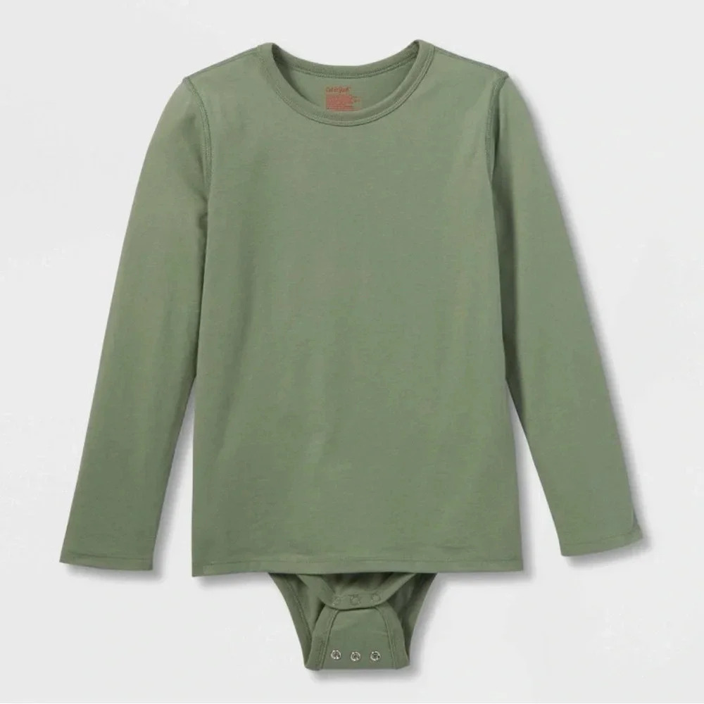 Kids Adaptive Long Sleeve Bodysuit with Abdominal Access - Cat & Jack Army Green